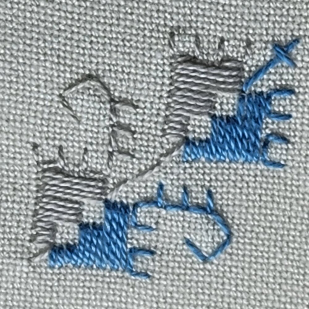 Vintage Embroidered Linen Tablecloth – 40"x40" Floral Blue Gray Stitching - Picture 7 of 13